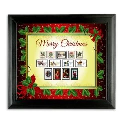 Best Pirce 🎁 Framed Vintage 🔔 Christmas Stamps by American Coin Treasures 💯