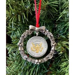 Budget ⌛ Presidential Seal 2-Tone JFK Half Dollar Wreath Ornament by American Coin Treasures 😉 -Ashley Productions Shop D496717S 2
