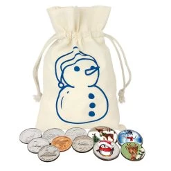 Cheap 😉 Animal Coins From Around The World And Colorized 🔔 Christmas Coins In Snowman Canvas Bag by American Coin Treasures 🎉