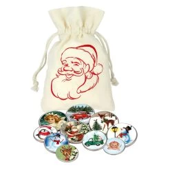 Flash Sale 🥰 Vintage 🎅 Christmas Colorized Coins in Santa Canvasbag by American Coin Treasures 🤩