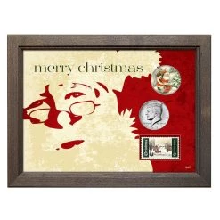 Best Pirce 😉 Merry 🎅 Christmas Colorized Vintage Santa Half Dollar With 2021 JFK Coins and Stamp in Wood Frame by American Coin Treasures 😀